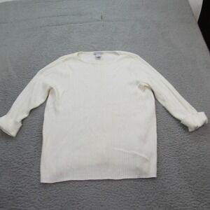 Deane & White Womens‎ Long Sleeve Ribbed Knit Top Cream Size L Cotton